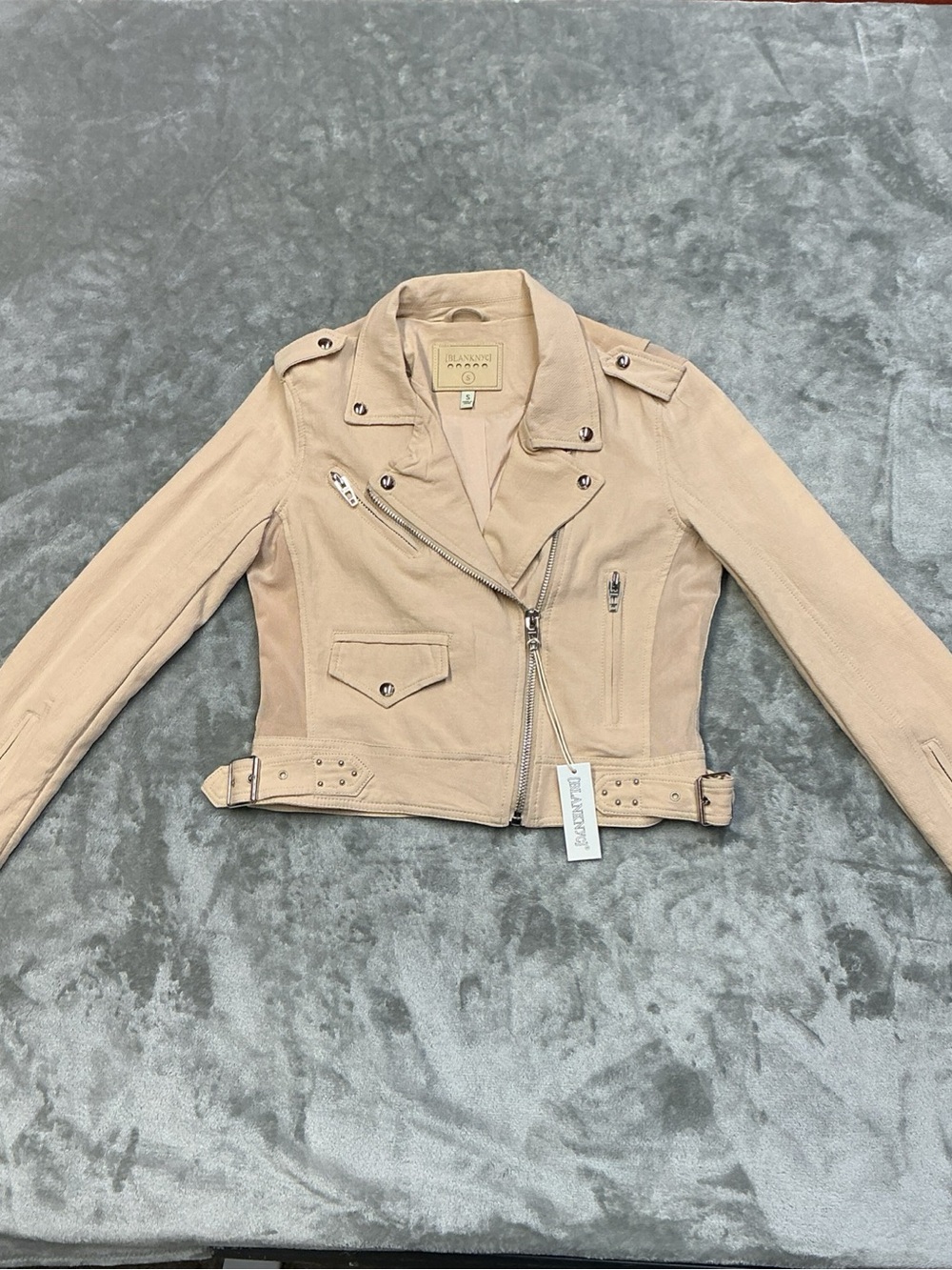 BlankNYC Moto Jacket Women’s Small Tan Zippers buckle NWT style# 68KG5172NOK